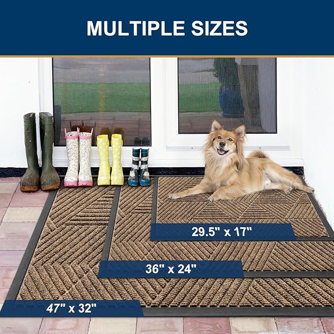 Smiry Front Door Mat Outside Entrance, Heavy Duty Sturdy Natural Rubber Doormat, Trap Dirt and Moisture, Easy Clean Low Profile Mats for Indoor Outdoor Entry, Irregular Triangle (36x24, Brown) - Bloomnest