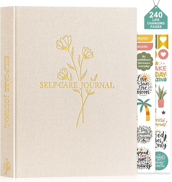 Lanpn Self Care Journal for Women, Self Love Guided Journals with Prompts, Daily Reflection Wellness & Gratitude Planner, 5 Minute Mental Health Notebook, Mindfulness Mood Log, 240 Pages, Beige Lanpn