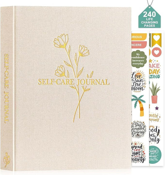 Lanpn Self Care Journal for Women, Self Love Guided Journals with Prompts, Daily Reflection Wellness & Gratitude Planner, 5 Minute Mental Health Notebook, Mindfulness Mood Log, 240 Pages, Beige Lanpn