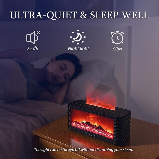 2026 Upgraded 9 Color Flame Fireplace Aroma Essential Oil Diffuser,250ml USB Desktop Noiseless Cool Mist Humidifier with Timer Auto-Off Protection for Home,Office, Gift (Black) - Bloomnest