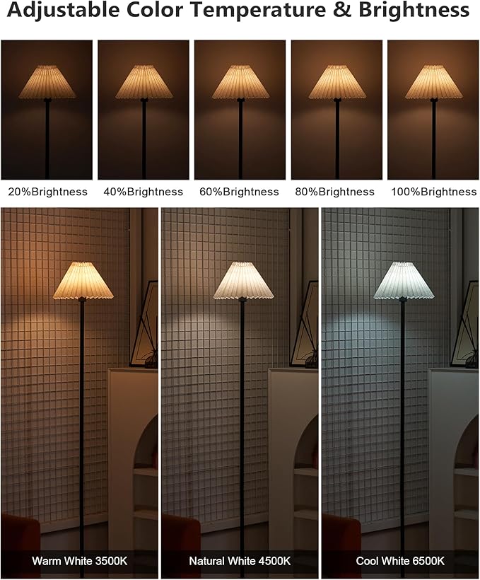 UMEXUS Cordless Floor Lamp for Bedroom, Rechargeable Battery Operated with Remote & Timer, Dimmable RGB, Pleated Standing Light Small Corner Pole Lamps for Living Room Bedside Outdoor Patio Home Decor - Bloomnest