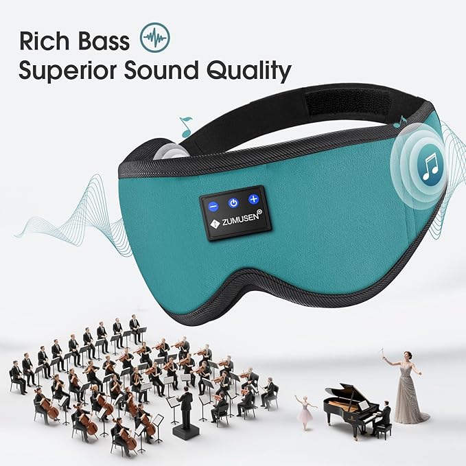 ZUMUSEN Bluetooth Sleep Headphones, 3D Wireless Music Eye Mask with Ultra-Thin Stereo Speakers, Adjustable Sleep Mask for Side Sleepers, Perfect for Travel, Meditation, Relaxation - Bloomnest