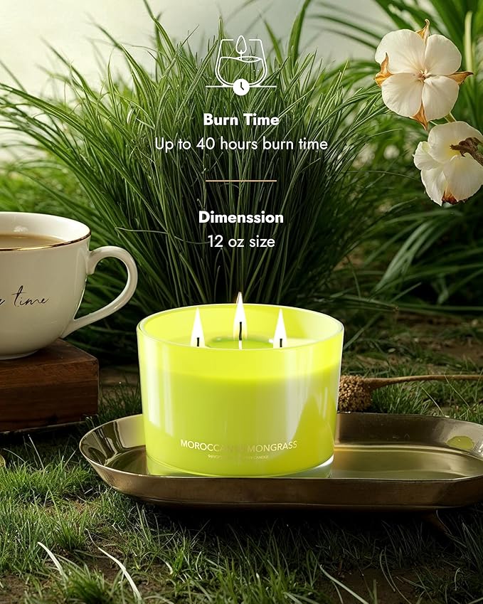 96NORTH Luxury Lemongrass Candle | Large 3-Wick Jar Candle | Up to 40 Hours Burning Time | 100% Natural Soy Wax | Relaxing Aromatherapy Aesthetic Candle | Housewarming Gift for Men and Women - Bloomnest