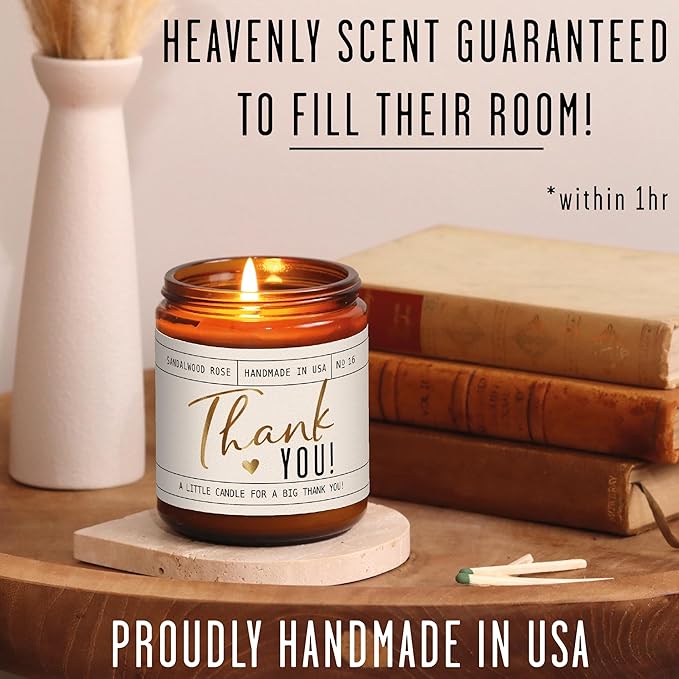 Thank You Gifts for Women - 'Thank You' Candle, w/Sandalwood Rose I Appreciation Gifts for Women I Thank You Gift for Friends, Couples, Coworkers, Boss, Teacher, Staff, Employee I 50Hr Burn, USA Made - Bloomnest