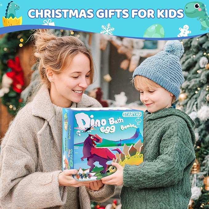Bath Bombs for Kids with Surprise Toys Inside - 16 Pack Organic Dinosaur Bath Bombs Gift Set, Dinosaur Toys for Kid 3 4 5 6 7 8 9 Years, Bubble Bath Toys, Christmas Gifts, Stocking Stuffers for Kids - Bloomnest