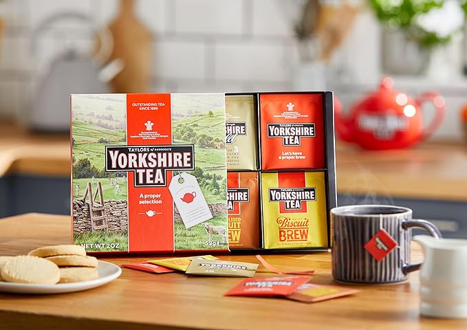 Yorkshire Tea Assorted Teas Sampler, Variety Gift Box, Individually Wrapped Bags, 20 Count (Pack of 1), Gold, Red, Caramelised & Malty Biscuit Brews, Caffeinated, Enjoy Hot or Iced, 20 Teabags - Bloomnest