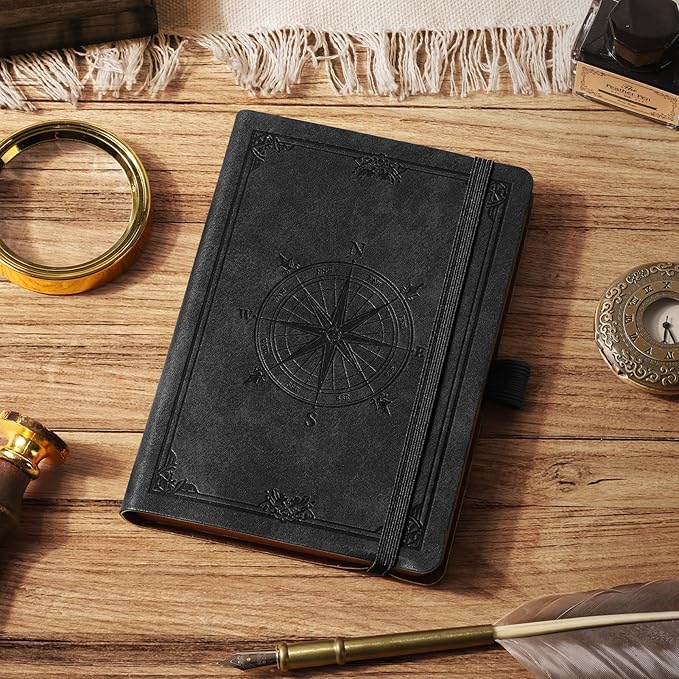 AHGXG Small Blank Pocket Journal Notebook for Men - 256 Numbered Pages B6 Mini Journal, Vintage Soft Leather Hardcover, 80gsm Paper, for Women Work Office School, 4.1'' X 5.7''- Black - Bloomnest