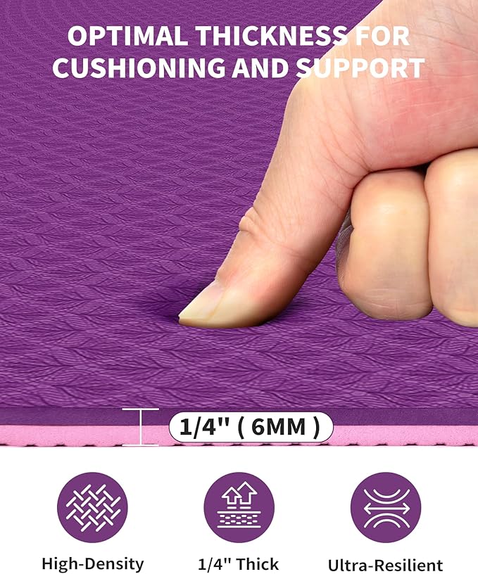 CAMBIVO Large Yoga Mat (6'x 4'), Extra Wide Workout Mat for Men and Women, Yoga Mat Thick 1/3 &1/4 Exercise Mats for Home Workout, Yoga, Pilates (Black,1/4 inch)