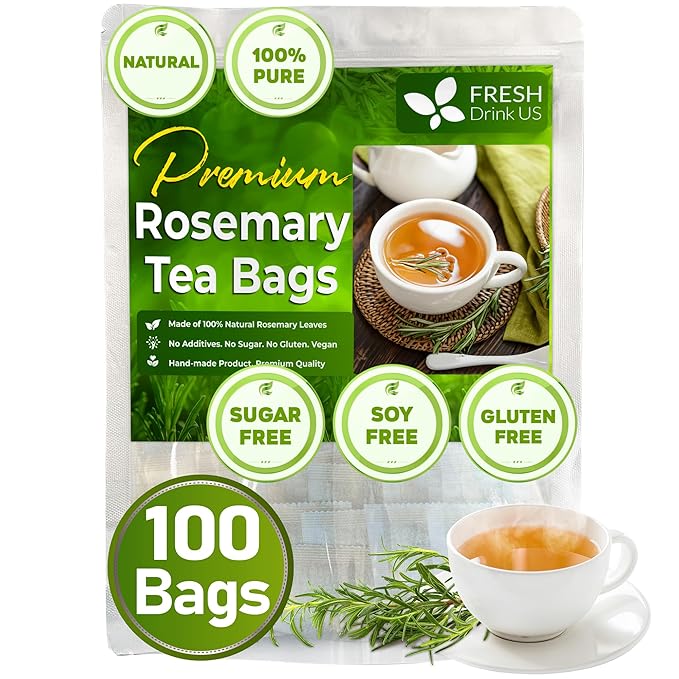 FreshDrinkUS, Premium 100 Rosemary Leaf Tea Bags, Made with 100% Natural Rosemary Dried Leaves, Pure Rosemary Herbal Tea, No Additives, No Caffeine, No Gluten, Vegan. - Bloomnest