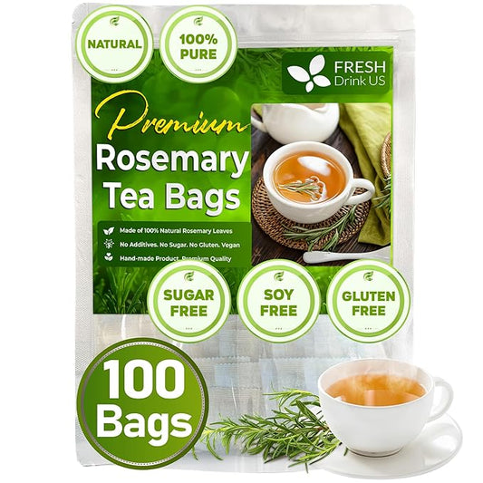 FreshDrinkUS, Premium 100 Rosemary Leaf Tea Bags, Made with 100% Natural Rosemary Dried Leaves, Pure Rosemary Herbal Tea, No Additives, No Caffeine, No Gluten, Vegan. - Bloomnest