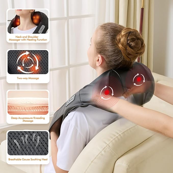 Neck and Shoulder Massager for Shoulder Massage and Neck Massage, Shiatsu Neck Massager with Heat, Shiatsu Back Massager for Office & Home Use, Birthday Gifts for Him Her (Parents/Friends) - Bloomnest
