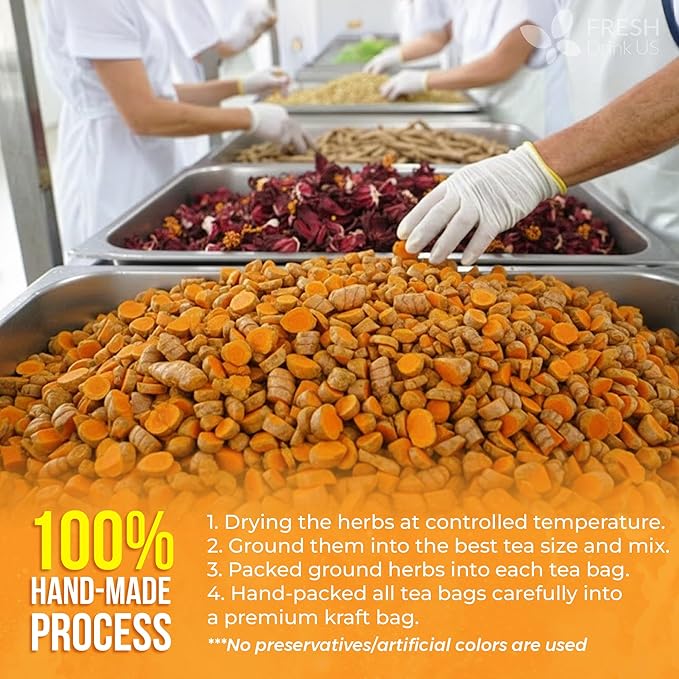 FreshDrinkUS, Premium Harmony Herbal Tea | 60 Tea bags | 100% Natural Turmeric, Hibiscus, Ashwagandha, Goji Berry, Reishi, Cinnamon & Orange Peel – Naturally Aromatic Caffeine-Free Tea - Bloomnest