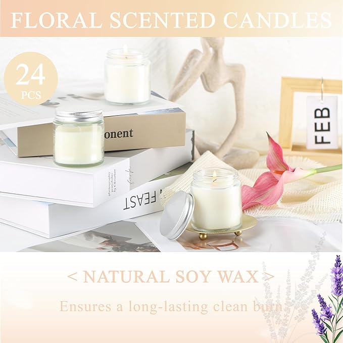 ACITHGL 24 Pcs 4oz Mini Mason Jar Candles Small Lavender Scented Candles Bulk Aromatherapy Ideal Souvenir Favors for Wedding Birthday Party (Silver, 24) - Bloomnest