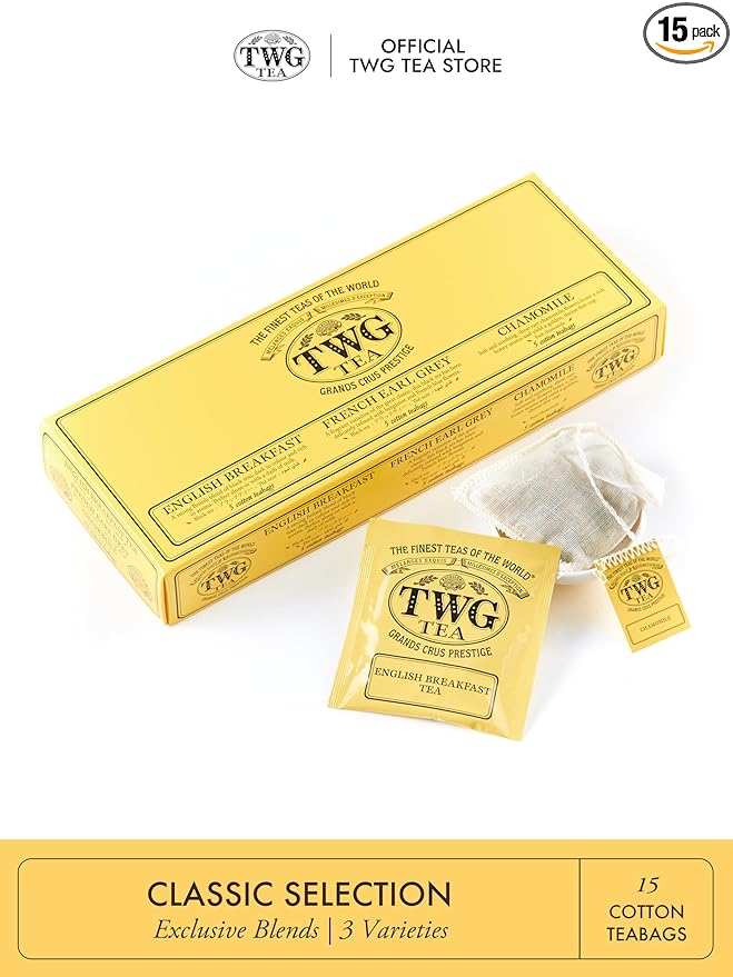 TWG Tea | Classic Selection | 3 Varieties | Exclusive Tea Blends | 15 Hand Sewn Cotton Tea Bags | Gift Set - Bloomnest