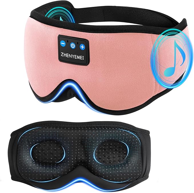 3D Sleep Mask with Bluetooth Headphones, Sleeping Headphones for Side Sleepers, Wireless Music Eye Mask with Ultra-Thin Stereo Speakers for Men, Women, Tech Gifts, Pink - Bloomnest