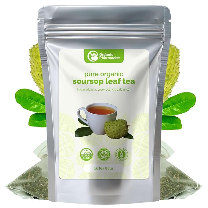 Organic Pharmacist Premium Soursop Tea Bags, Graviola Leaf Tea, Guanabana Teas, Guyabano Herbal Tea, Soursop Bitters Teas, Shredded Ground Leaves, 25 Count, New & Improved - Bloomnest