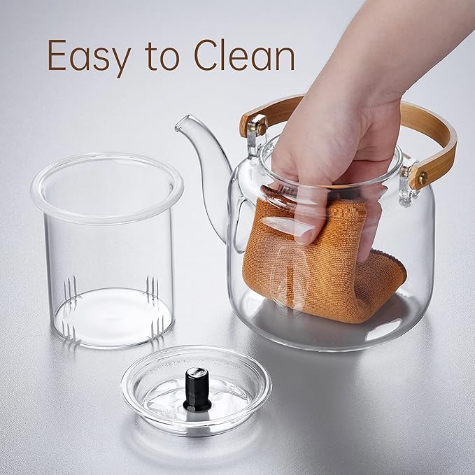 Glass Teapot Set, 37OZ/1100ML Glass Tea Kettle with 4 Double Wall Teacups, Tea Pot with Infusers for Loose Tea, Stovetop & Microwave Safe Tea Maker - Bloomnest