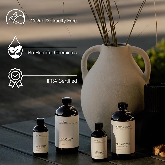 AromaTech Santal Aroma Essential Oil Blend: Luxury Hotel Inspired Aromatherapy with Amber, Vanilla, Cedar & Sandalwood for Ultrasonic Diffusers & Nebulizers - 0.3 fl oz, 10 mL - Bloomnest
