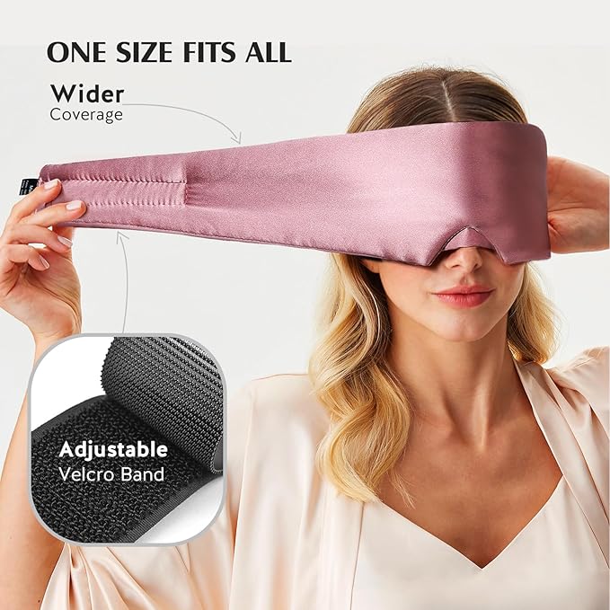 YFONG 100% Mulberry Silk Sleep Mask, Total Blackout Silk Eye Mask for Sleeping Women & Men, 22 Momme 6A Grade Pure Silk with Adjustable Band Designed for Side Sleeper Pink - Bloomnest