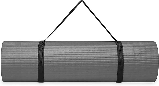 Gaiam Essentials Thick 2/5" (10mm) and Thin 1/4" (6mm) Yoga & Pilates, Fitness & Exercise Mat with Easy-Cinch Carrier Strap