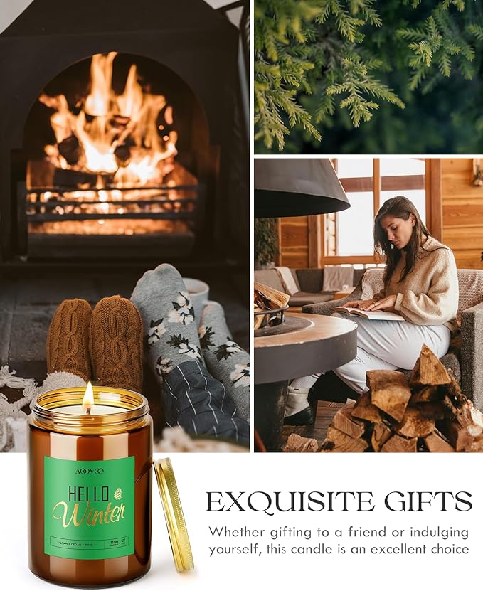 AOOVOO Hello Winter Candle - Large Pine Scented Soy Wax Aromatherapy Candles, 22oz - Bloomnest