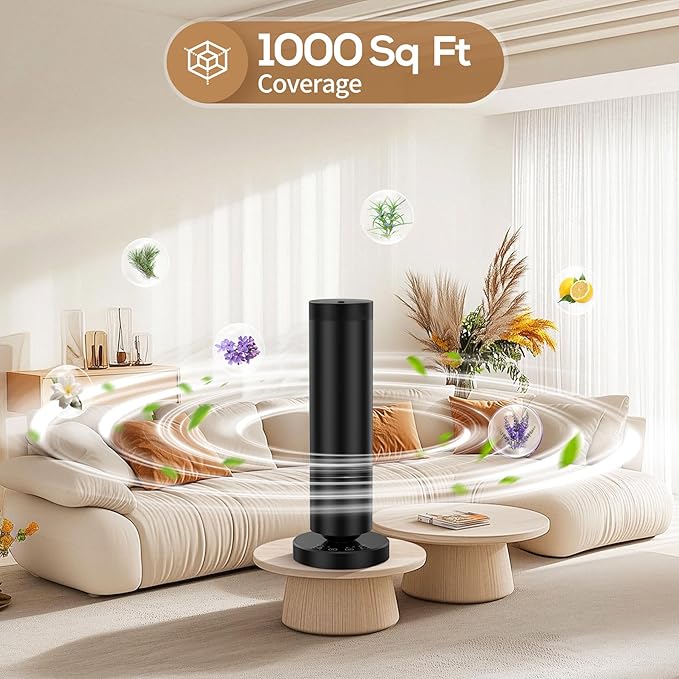 Waterless Diffuser with 90ML Essential Oils, Covers 1000 Sq Ft, Diffusers for Home Hotel, Adjustable Mist & Timer, Scent Diffuser Starter Kit with Night Light, Corded Electric,Black - Bloomnest