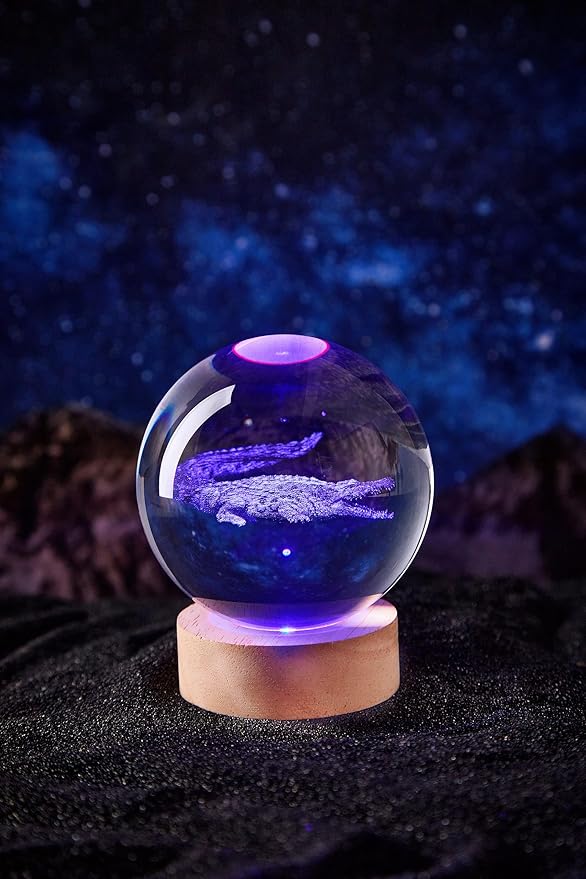 3D Large Crocodile Crystal Ball Night Light with Wooden Base, Crystal Lamp Gift for Kids Wife Friends, 16 Color Changing with Remote Control, Laser Engraved 3.15 inch Glass Ball Lamp (Crocodile) - Bloomnest