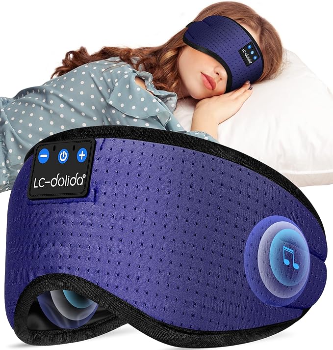 LC-dolida Sleep Headphones, Sleep Mask Bluetooth Wireless Music Eye Mask, Sleeping Headphones for Side Sleepers Sleep Mask with Bluetooth Headphones Ultra-Thin Stereo Speakers Perfect for Sleeping - Bloomnest