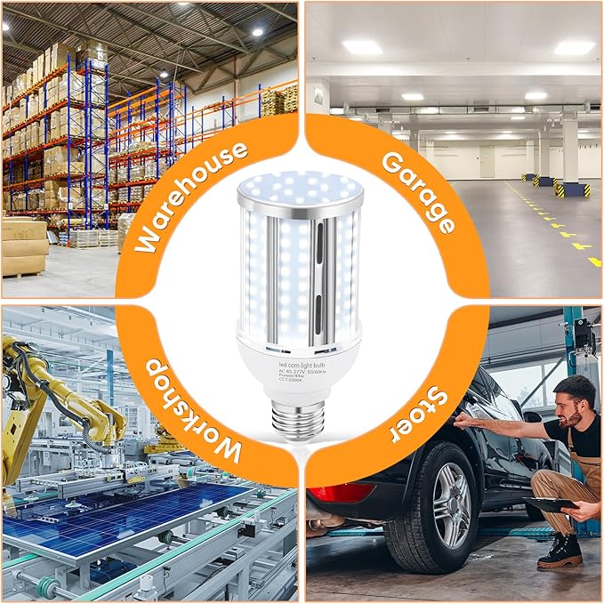 44W LED Corn Light Bulb(6 Pack),Fanless,(390 Watt Equivalent) E26/E39 Medium/Large Mogul Base LED Cob Lamp 5000K Daylight 5,900LM for Outdoor Indoor Garage Warehouse Factory Workshop Street Backyard - Bloomnest