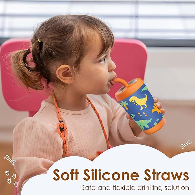 Kid Insulated Stainless Steel Tumbler with Silicone Straw, 12oz Sippy Cup for Kids (Dinosaurs) - Bloomnest