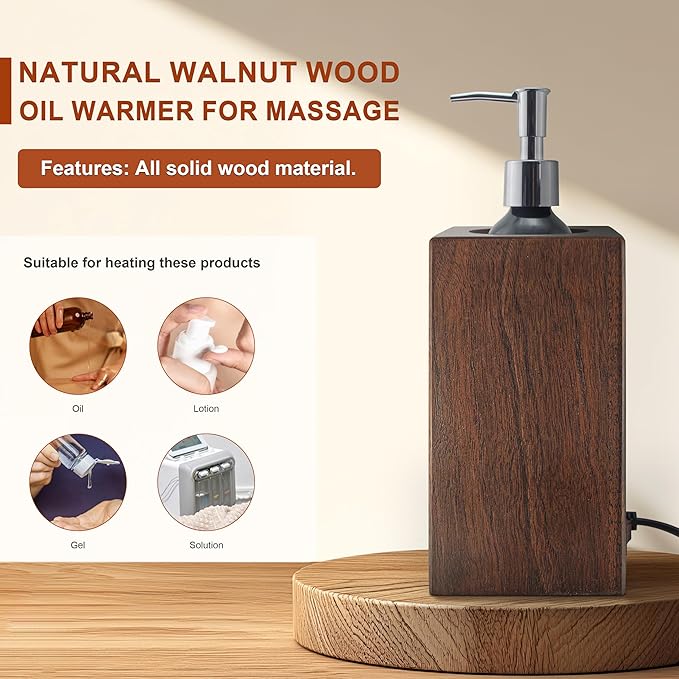Walnut Wood Massage Oil Warmer Automatic Heating Faster with 2 Massage Oil Pump Bottles Lotion Warmer Dispenser Heated 122-140°F Suitable for Salon Spa Electric Oil Warmer Massage Elitzia ETOH01 - Bloomnest