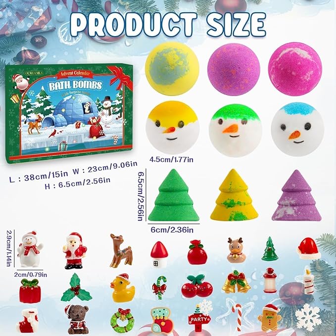 24 Pack Christmas Bath Bombs for Kids with Surprise Toys Inside, Kids Advent Calendar Bathbombs Set Bubble Bath Bombs for Christmas Stuff Gifts for Boys Girls Xmas New Year Birthday Party Favors - Bloomnest