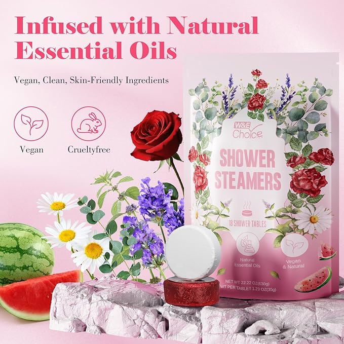 W&E Choice Shower Steamers Aromatherapy 18 Pcs- Shower Bombs with Natural Essential Oils for Daily Relaxation & Stress Relief, Gift for Women & Men, Mom, Teen - Bloomnest