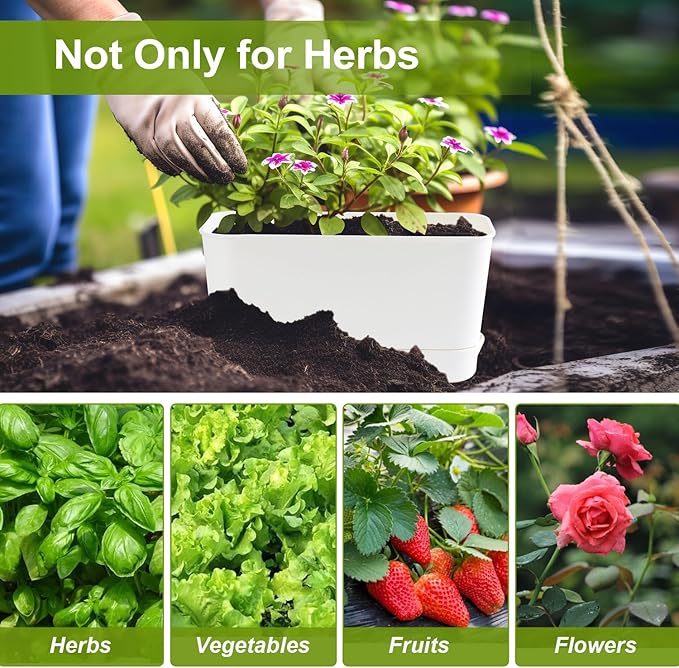 10 Inch Self Watering Planters for Indoor Plants: 4 Packs Rectangular Plant Pots with with Drainage and Tray, Window Pot Self Watering Planter for Herb, Houseplants - Bloomnest
