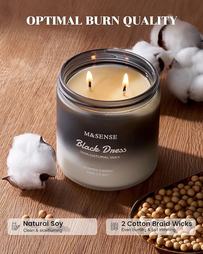 M&SENSE Vanilla Leather Scented Candles for Men, 11.6oz 2 Wick 70 Hours Long Lasting Soy Wax for Home Scented, Highly Scent Black Luxury Candles Home Fragrance Holiday Gifts for Him - Bloomnest