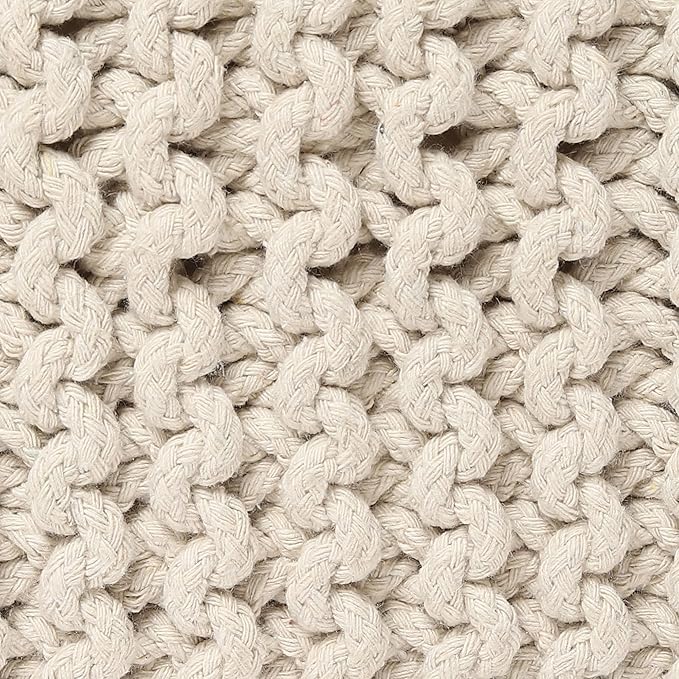 REDEARTH · Cube Low Pouf Foot Stool Ottoman - Hand Knitted Poof - Cord Boho Pouffe - Home Décor - Stuffed Footrest for Living Room - Nursery - Bedroom - Covered Patio - Room (16" x 16" x 8") - Ivory - Bloomnest