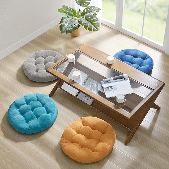 Degrees of Comfort Meditation Floor Pillow, Round Large Pillows Seating for Adults, Tufted Corduroy Thick Cushion for Living Room Tatami, Turquoise, 22 Inch Single