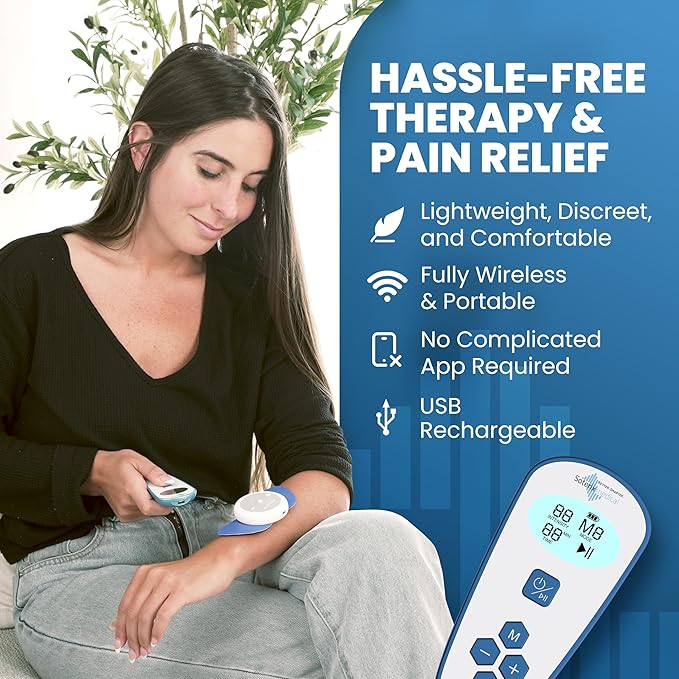 Soterix Medical PainX TENS Wireless Tens Unit Muscle Stimulator - FSA Tens Unit for Back Pain, Knee, and Neck, USB Rechargeable, 4 Electrode Pads, Designed in USA, US Customer Support SoterixMedical