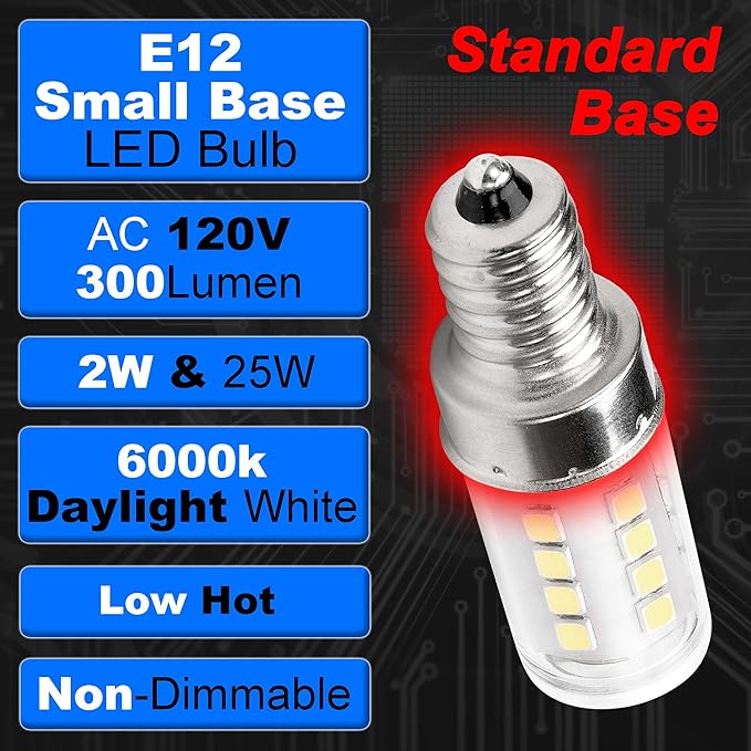 25 Watt Equivalent LED Decorative Candelabra Bulbs Daylight White 6000K 2 Watt 300lm E12 Small Base Idear for Ceiling Fan Chandelier Bathroom Vanity Mirror Light Dryer Drum Bulbs, Non-Dimmable, 4 Pack - Bloomnest