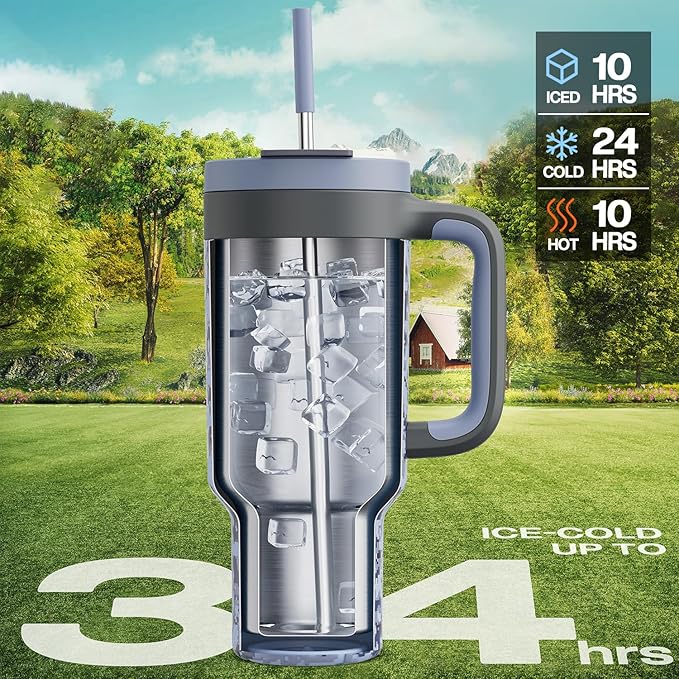 40 oz Camo Tumbler with Handle, 2-in-1 Straw and Sip Lid, Leakproof, Dishwasher Safe, Insulated Stainless Steel Travel Coffee Mug, Keeps Cold for 34 Hours, Fits in Car Cup Holder (Navy Digital) - Bloomnest