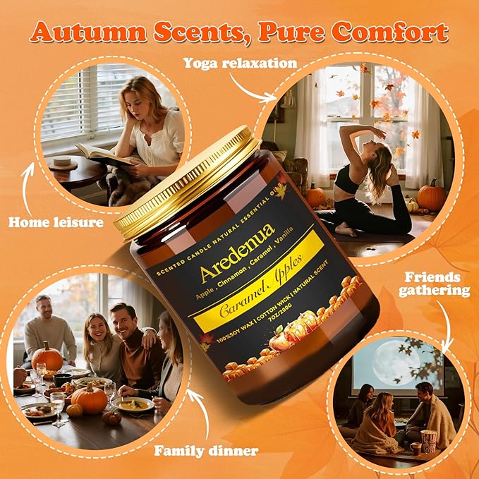 Fall Candles - Caramel Apple Candle | Fall Scented Candle, Thanksgiving Gifts - 7oz Autumn Soy Candles for Home Scented - Apple Scented for Thanksgiving, Autumn & Holiday Gift for Women Men - Bloomnest