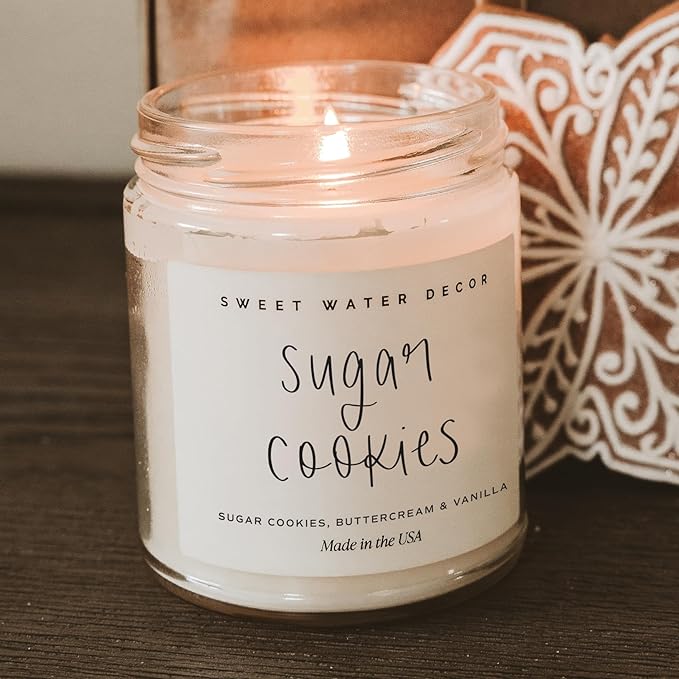 Sweet Water Decor Sugar Cookies Scented Candle - Sugar Cookies, Vanilla, and Buttercream Scented Christmas Candles and Decor for Home - 9oz. Clear Jar Soy Candle, Made in The USA - Bloomnest