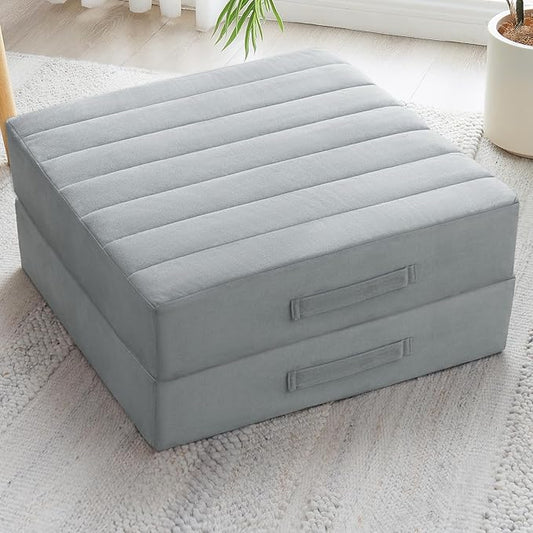2 Pcs High Density Foam Floor Pillow - Upgraded Large Pillows Seating for Adults - Outdoor Floor Cushion with Soft Tufted Cover - Yoga Pillows for Sitting On Floor - 22 Inch Light Gray - Bloomnest