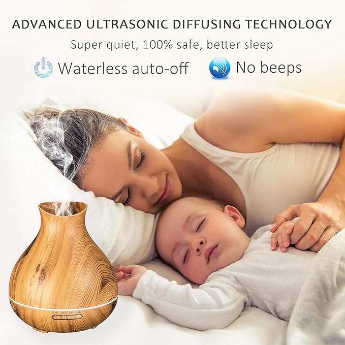 BZseed Aromatherapy Essential Oil Diffuser 550ml 12 Hours Wood Grain Aroma Diffuser with Timer Cool Mist Humidifier for Large Room, Home, Baby Bedroom, Waterless Auto Shut-off,7 Colors Lights Changing - Bloomnest