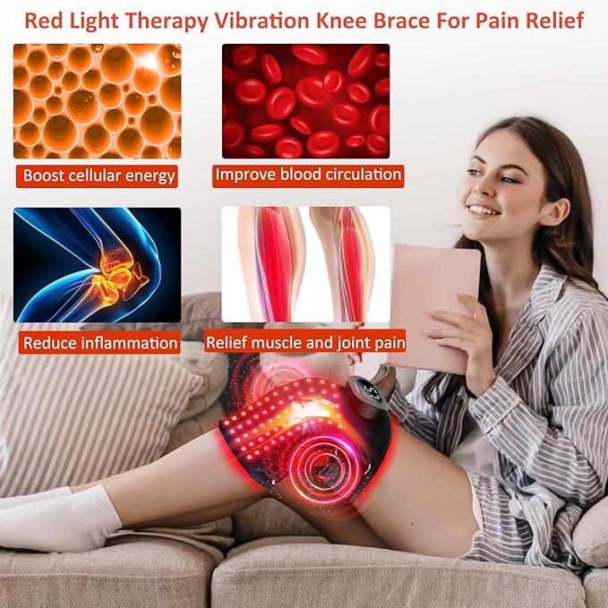 Infrared Light Knee Massager with Heat and Red Light Therapy, 660nm & 850nm Knee Pain Relief, Vibration Heated Cordless Knee Wrap for Elbow Shoulder to Women Men and Elder - Bloomnest