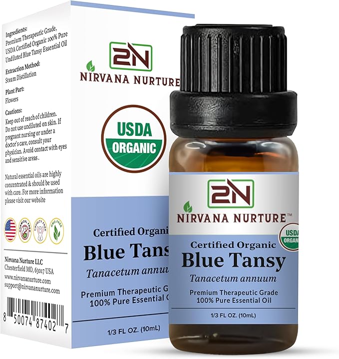 Blue Tansy Essential Oil, USDA Certified Organic, 100% Pure Undiluted, Aromatherapy Oil for Diffuser, Hair & Skin Care NirvanaNurture