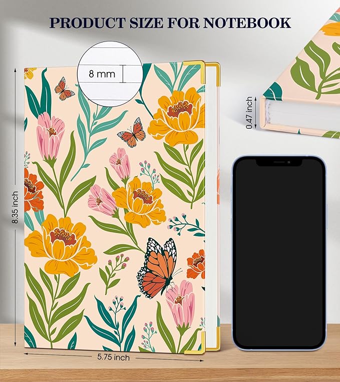 Lined Journal Notebook for Women, A5 Hardcover Leather Journaling Notebooks for Writing, 200 Pages Travel Journal, College Ruled Notebook for Work School, Note Taking 5.75'' X 8.38'' Yellow Floral - Bloomnest