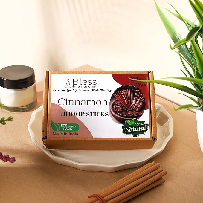 Bless-International Cinnamon-100%-Natural-Incense-Bambooless-Dhoop-Sticks Handmade-Organic-Chemicals-Free for-Purification-Relaxation-Positivity-Yoga-Meditation The-Best-scents-4.5-Inches-60-Sticks