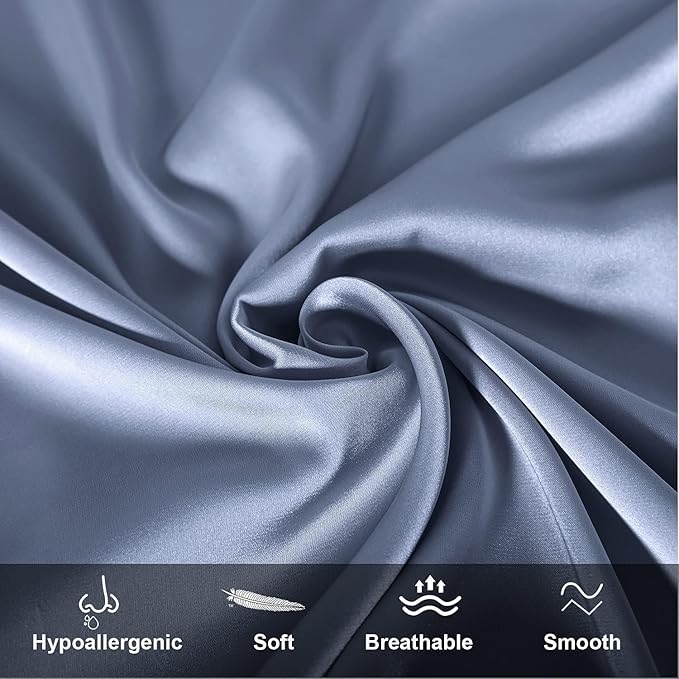Mulberry Silk Pillowcase for Hair and Skin,Cooling Silk Pillow Case with Hidden Zipper,Allergen Proof Dual Sides Soft Breathable Smooth Silk Pillow Cover for Women (Grayish Blue, Body) - Bloomnest