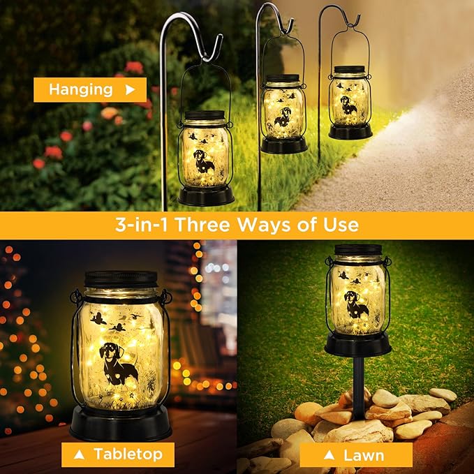 Dachshund Solar Lanterns Weiner Dog Gifts for Women/Men, Weiner Dog Mom Gifts, Unique Birthday Gifts for Dachshund Lover, Garden Decoration for Yard, Patio,Backyard,Porch Pet Memorial Solar Lights - Bloomnest